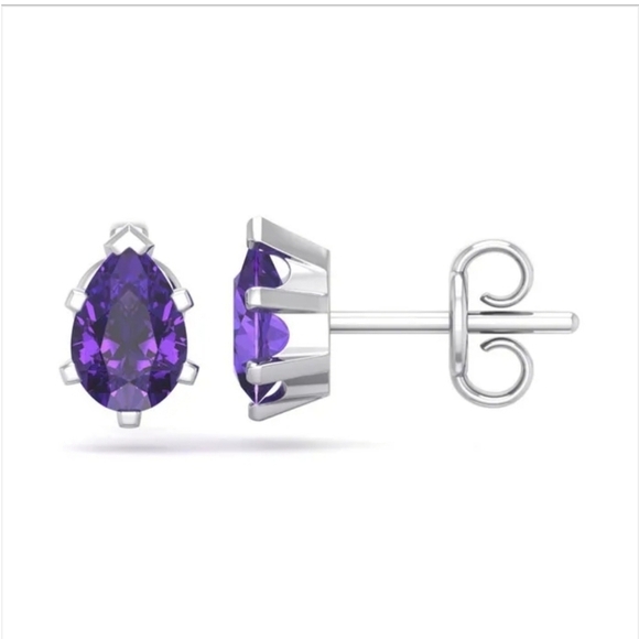 Brandon+Shea 1ct Pear Amethyst Stud Earrings in 925 Sterling Silver - Picture 2 of 3